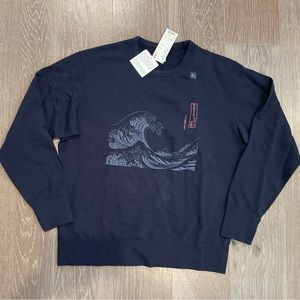 Uniqlo NWT Hokusai Blue Wave Japanese print sweatshirt size large